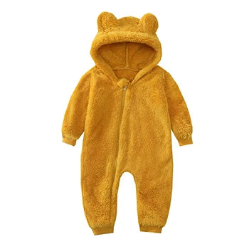Cute Plush Overal/l Jumpsuit  Hooded Zipper Romper