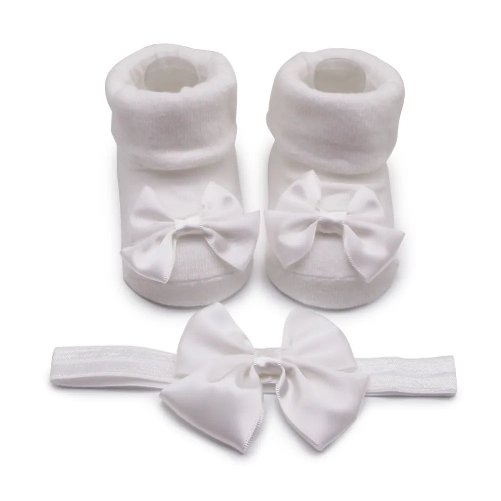 Baywell Fashion Baby Girls Headband + Socks Set 0-12 Months Cute Toddler Princess Socks Autumn Infant Bow-knot Socks