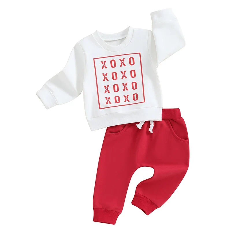 Baby boy Valentine’s Day outfit: sweatshirt and pants
