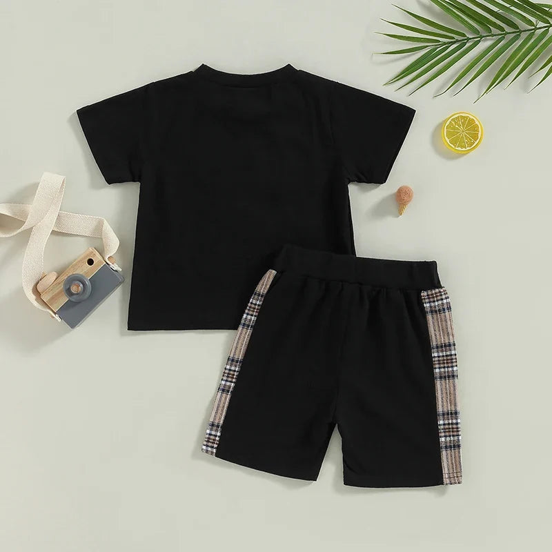 Bear Plaid T-shirt with Shorts for Casual Daily