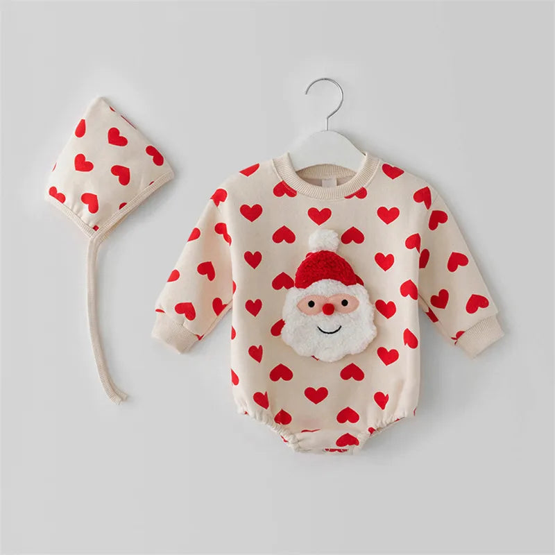 Christmas Baby Sweater Santa Clause Romper Hat Set