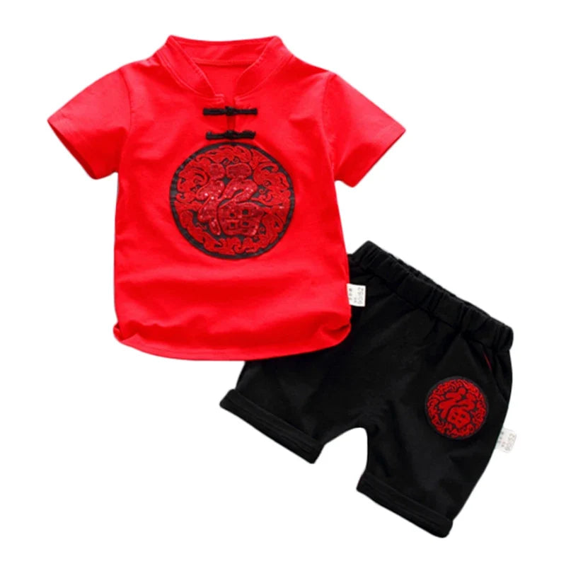 Casual Kids Outfits Clothes Sets Short Sleeve T-Shirt Tops+Shorts