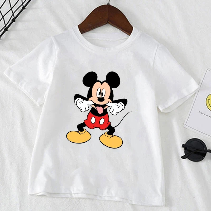 Cute Minnie Mickey Mouse Print Short Sleeve White T-shirt