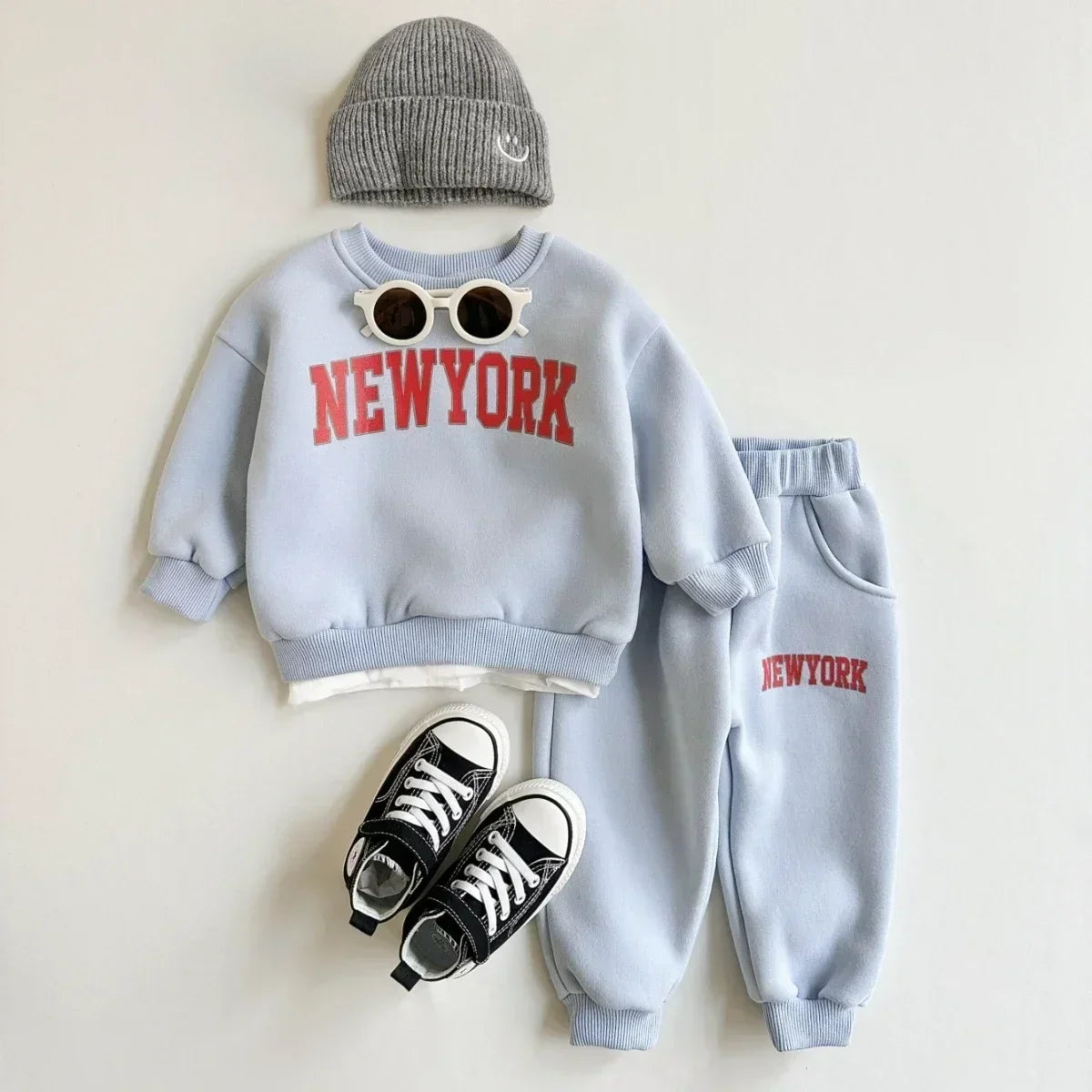 2Pcs Baby Clothing Set Boys Girls NewYork Print Sports Top Pants Suit
