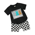 Bunny Print Short Sleeve T-Shirt with Checkerboard Print Shorts