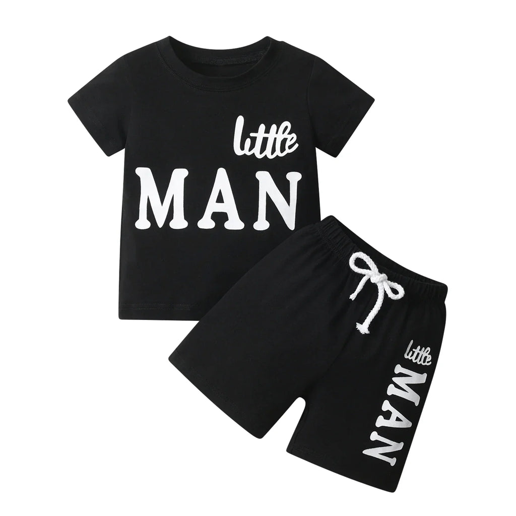 "Little Man" Short Sleeves Letters Printed Tee and Shorts