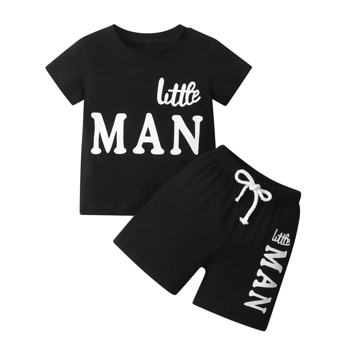 "Little Man" Short Sleeves Letters Printed Tee and Shorts