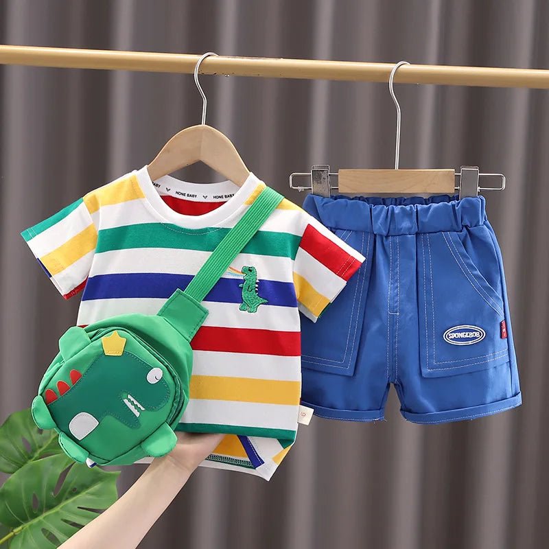 Dinosaur Shirt Shorts Bag 3Pcs/Sets Infant Casual Outfits Kids Tracksuits