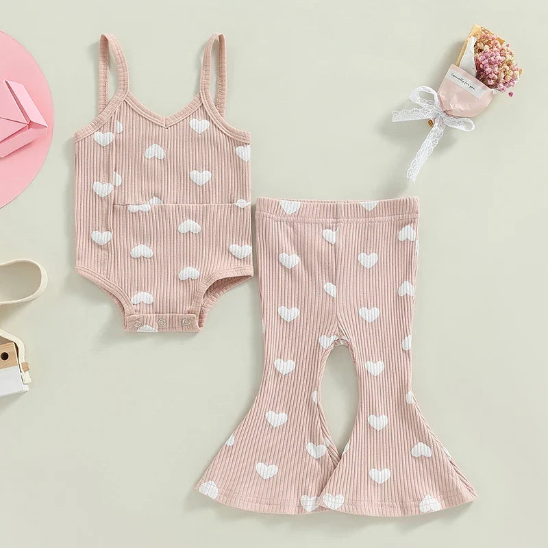 Baby Girl Valentines Day Outfit Sleeveless top and Flared Pants