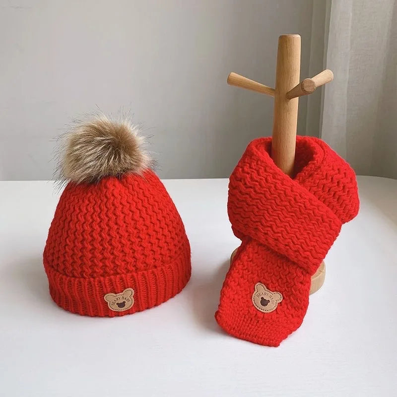 Cute Bear Baby Hat Scarf Set