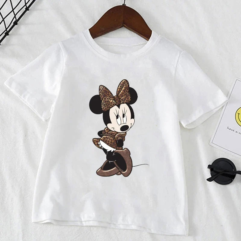 Cute Minnie Mickey Mouse Print Short Sleeve White T-shirt