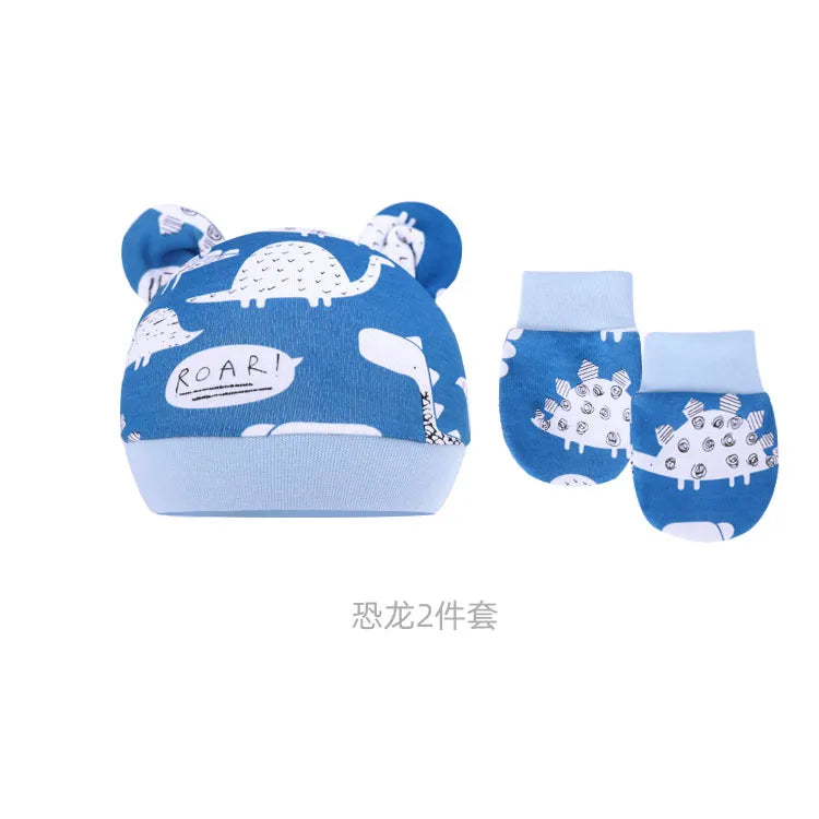 5pcs Baby Cartoon Anti-scratch Gloves Hat Foot Cover Set