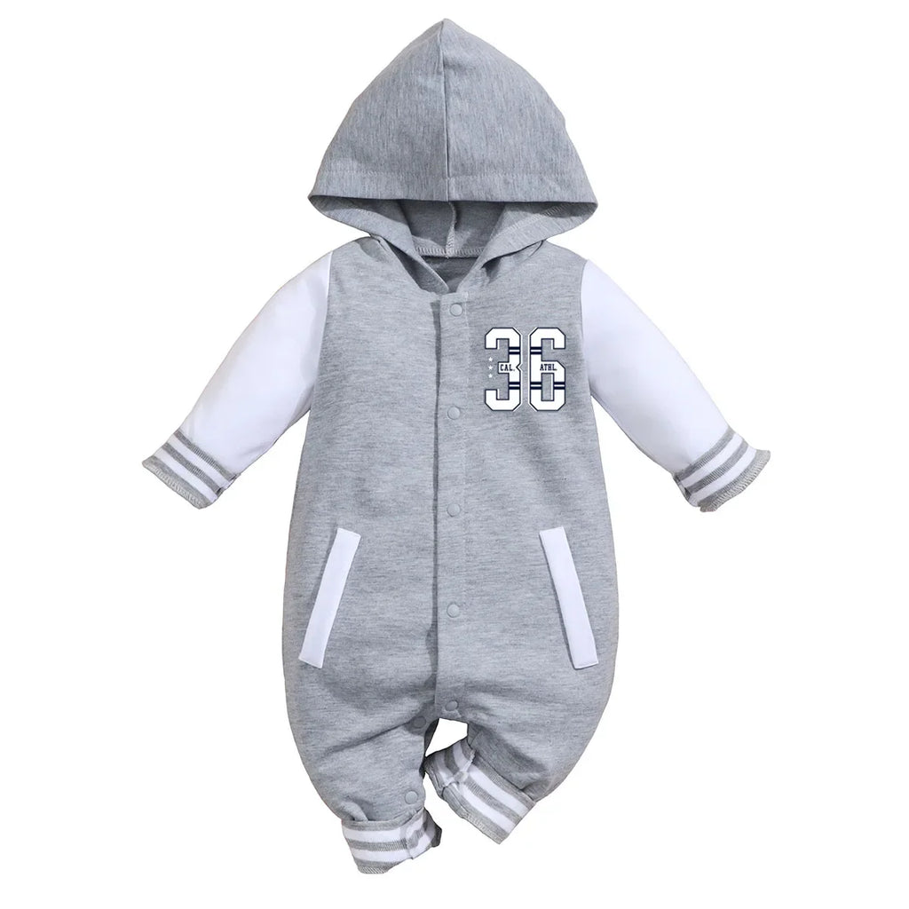 Baby Romper Grey Longsleeve Hooded Baseball Clothes 36 Classic Sport Typography Jersey