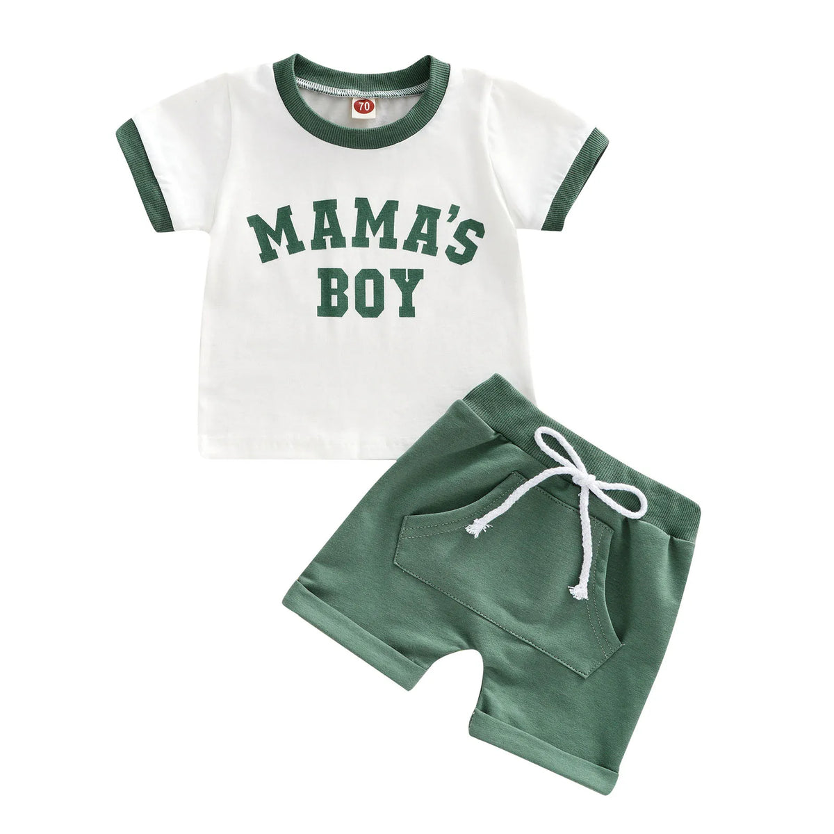 Boys 2Pcs Summer Outfits Short Sleeve Letter Print T-Shirts Pocket Shorts