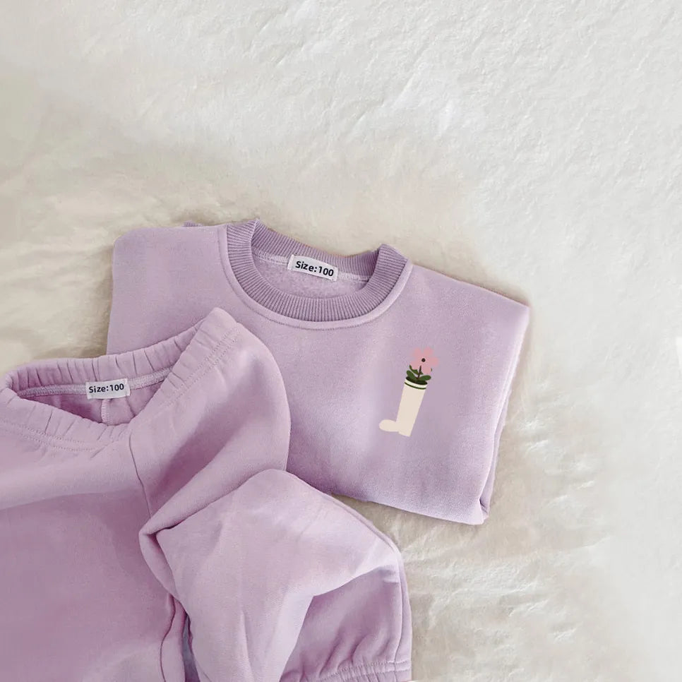 2Pcs Set Embroidery Thicken Fleece Outfit