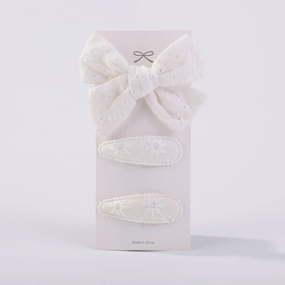 3Pcs Embroidery Flower Bow HairPins