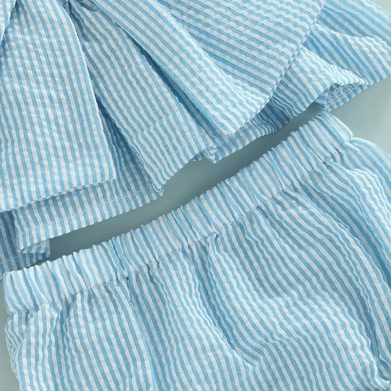 Girl 2Pcs Sweet Clothing Set Striped Print Big Bow Embellished Vest