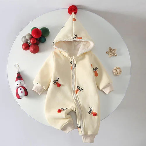 Cozy Baby Christmas Cartoon Hooded Bodysuits
