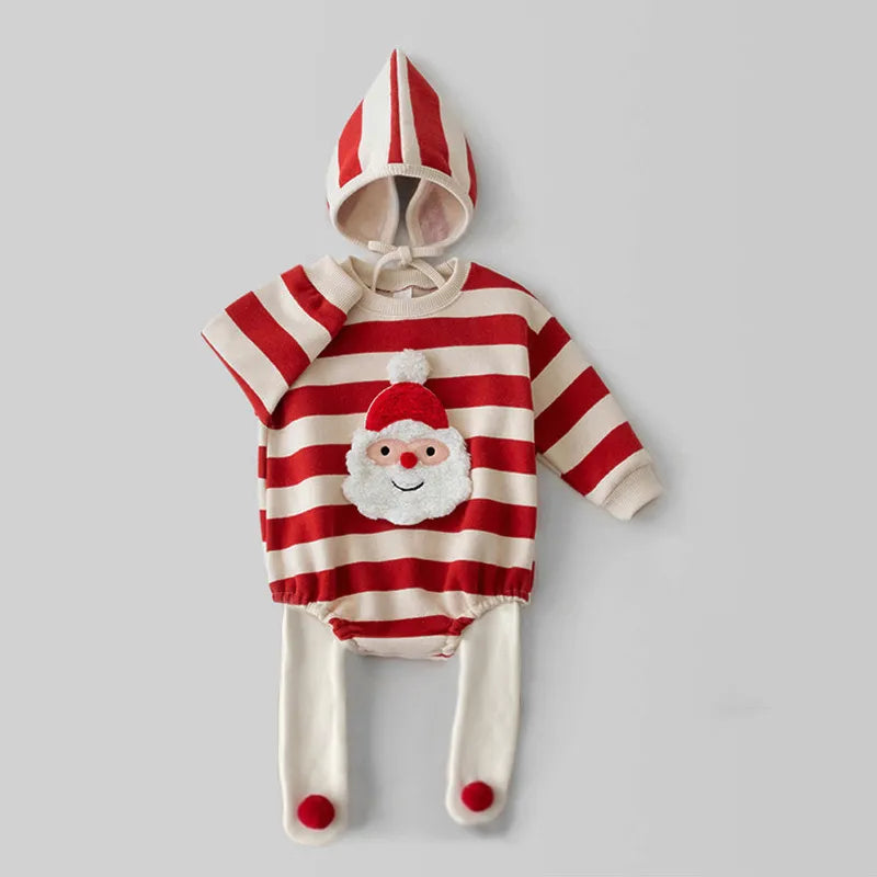 Christmas Baby Sweater Santa Clause Romper Hat Set
