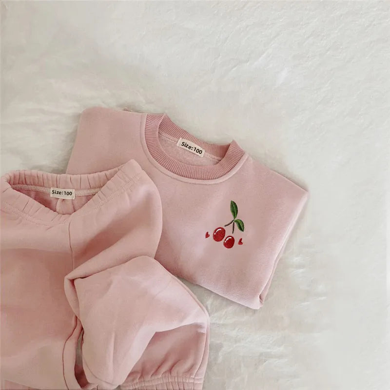 2Pcs Set Embroidery Thicken Fleece Outfit