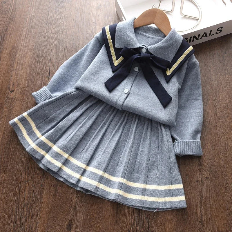 Bear Leader Kids Christmas Sweet Knitwear Suits Girls Baby Plaid Sweaters Coats Suspender Dress Outfits Princess Clothes Sets