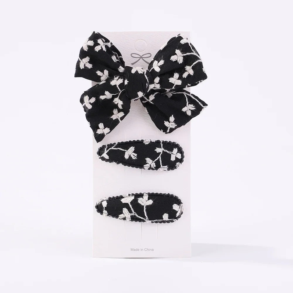 3Pcs Embroidery Flower Bow HairPins