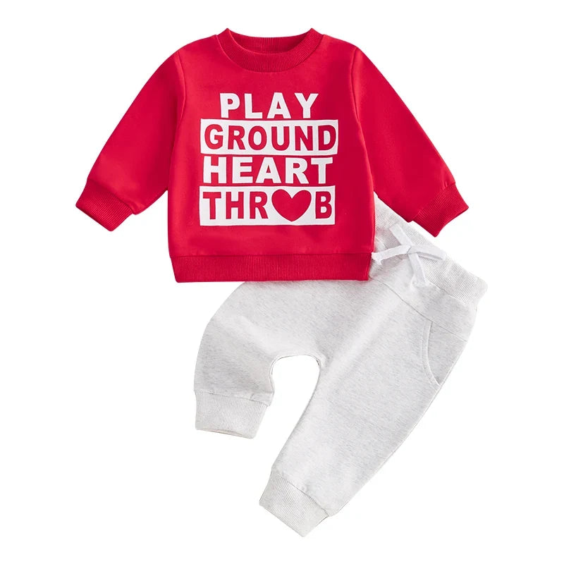 Boy Valentine's Day Outfit Letter Print Sweatshirt and Elastic Pants