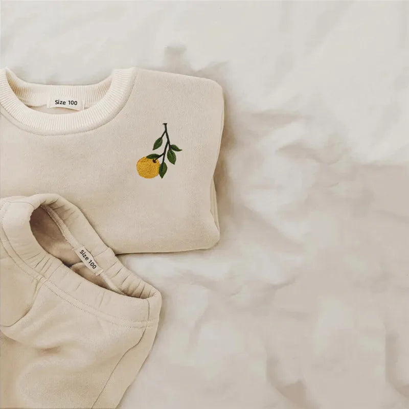 2Pcs Set Embroidery Thicken Fleece Outfit