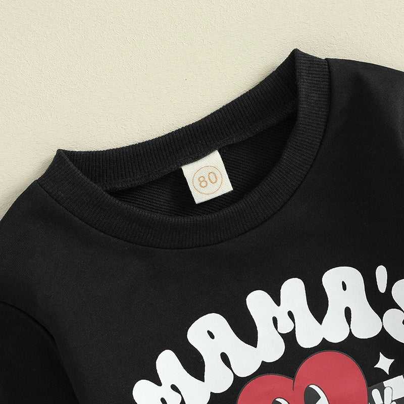 Boy Long Sleeve Mamas Valentine Sweatshirt  and Long Pants Spring Outfits