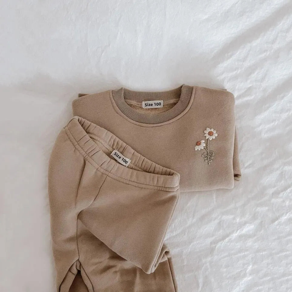 2Pcs Set Embroidery Thicken Fleece Outfit