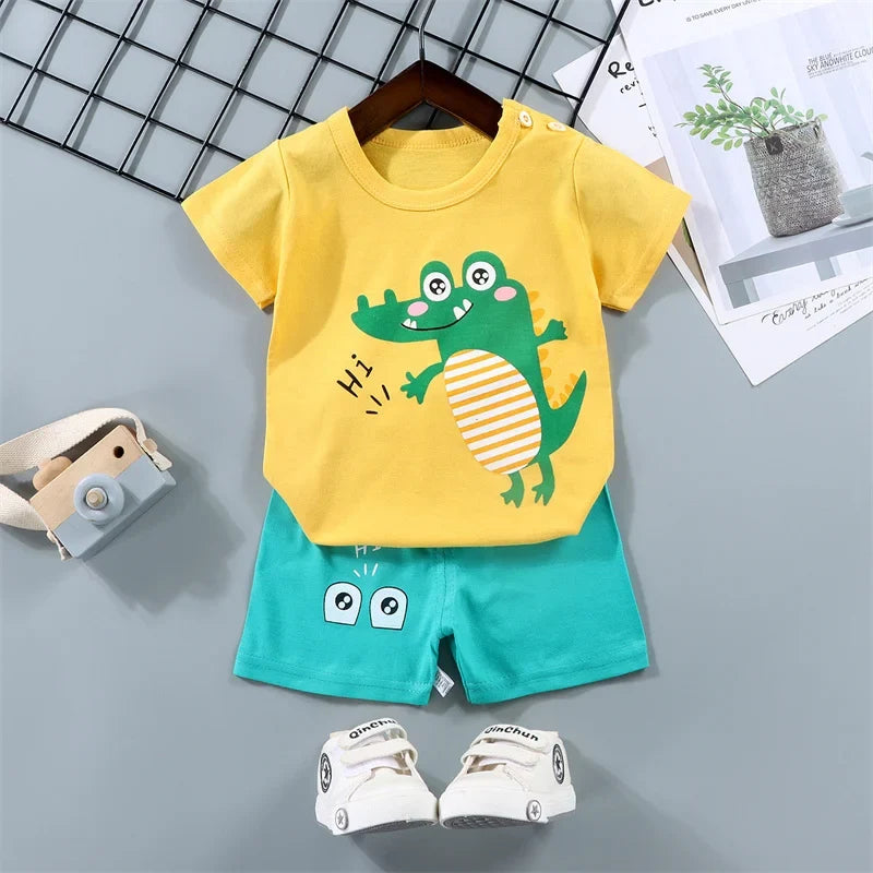 Baby Girl Clothes Sets Boy Cartoon Suit Children Short-Sleeved T-Shirt Shorts 2 Pieces New Summer Thin Casual Cute Outfit