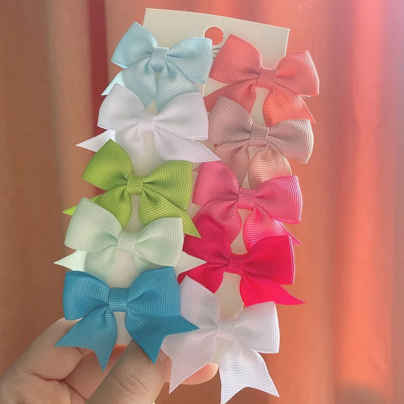 Cute Solid Ribbon Bowknot 10Pcs/Set Hair Clips
