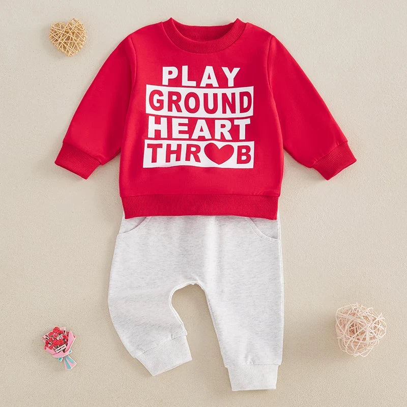 Boy Valentine's Day Outfit Letter Print Sweatshirt and Elastic Pants
