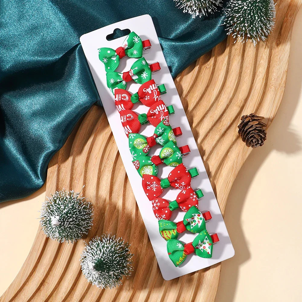10Pcs/lot Christmas New Years Hair Bows Hair Clip
