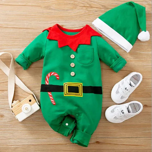 Cozy Baby Christmas Cartoon Hooded Bodysuits