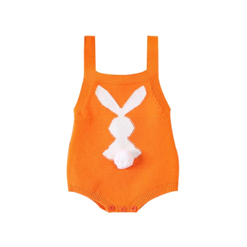 Bunny Print Square Neck Sleeveless Knit Rompers