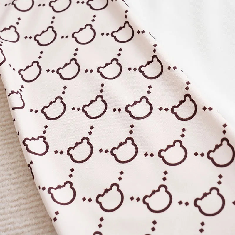 Cute Cartoon Teddy Bear Summer Apricot Short Sleeved Jumpsuit