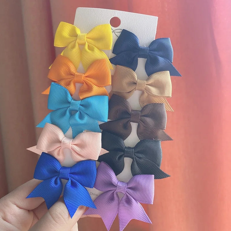Cute Solid Ribbon Bowknot 10Pcs/Set Hair Clips
