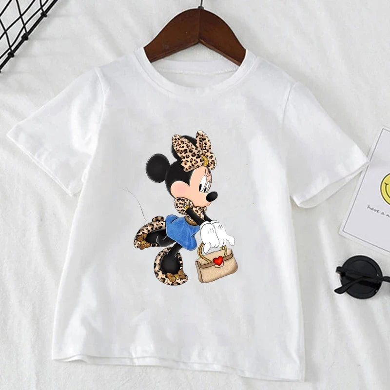 Cute Minnie Mickey Mouse Print Short Sleeve White T-shirt