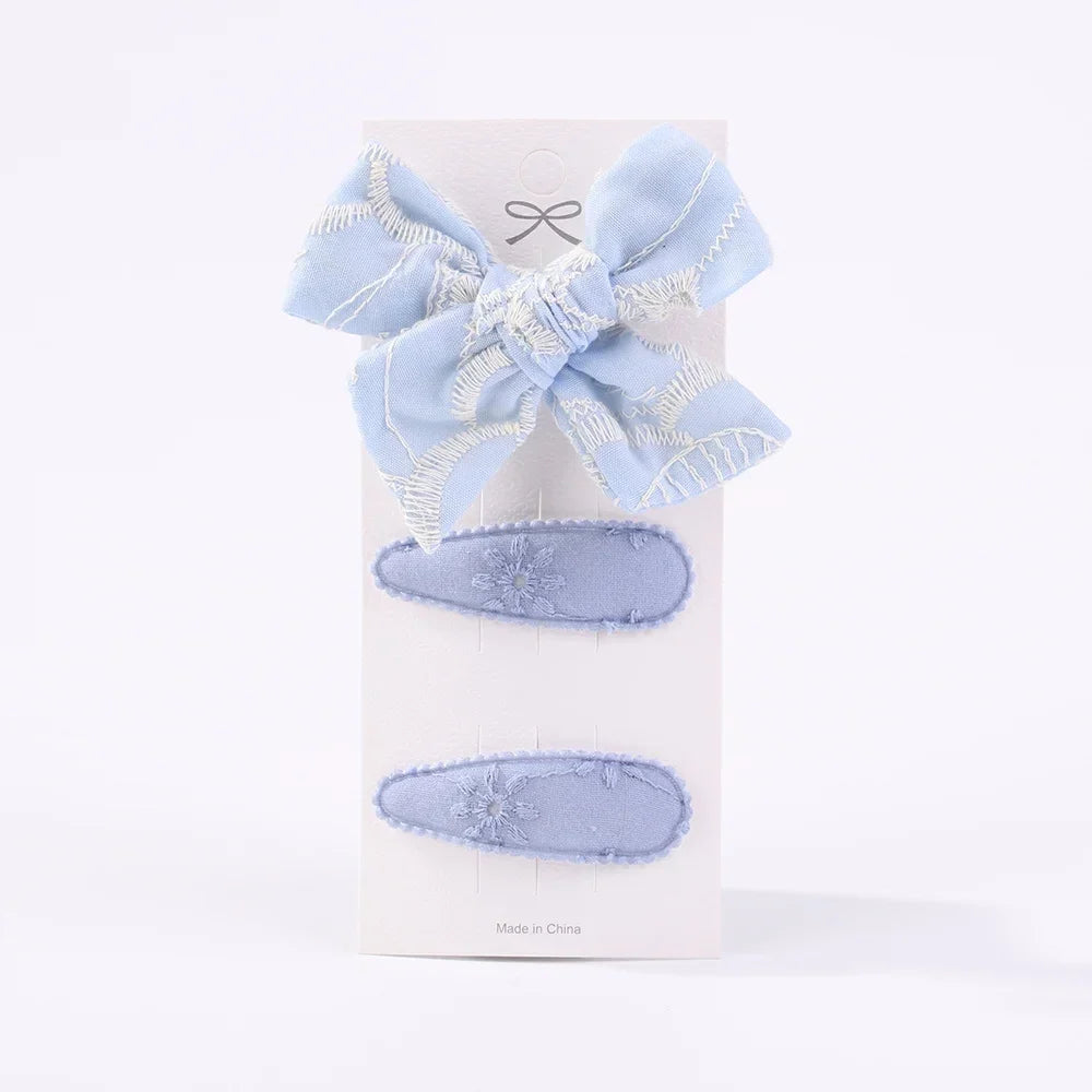 3Pcs Embroidery Flower Bow HairPins
