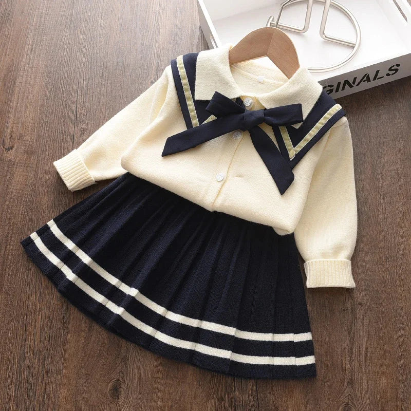 Bear Leader Kids Christmas Sweet Knitwear Suits Girls Baby Plaid Sweaters Coats Suspender Dress Outfits Princess Clothes Sets