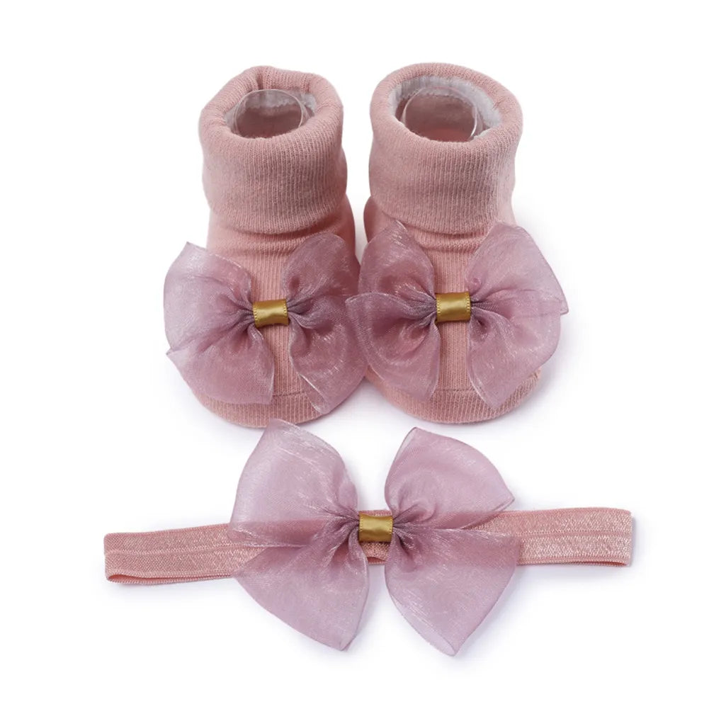 Baywell Fashion Baby Girls Headband + Socks Set 0-12 Months Cute Toddler Princess Socks Autumn Infant Bow-knot Socks