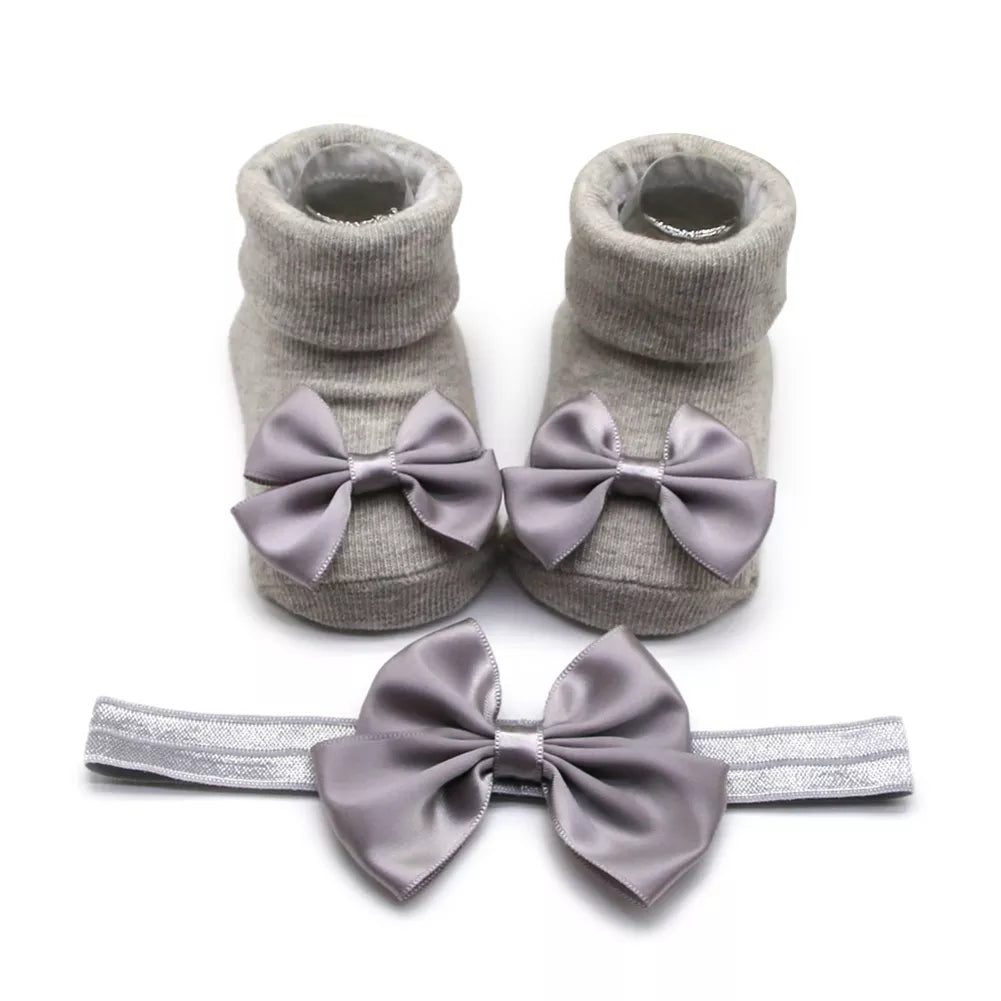 Baywell Fashion Baby Girls Headband + Socks Set 0-12 Months Cute Toddler Princess Socks Autumn Infant Bow-knot Socks