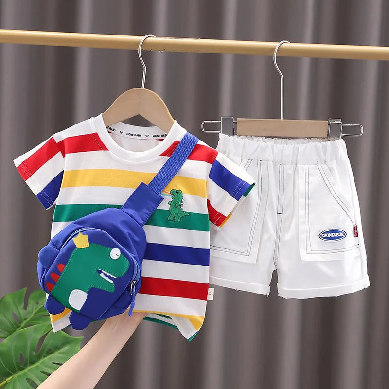 Dinosaur Shirt Shorts Bag 3Pcs/Sets Infant Casual Outfits Kids Tracksuits