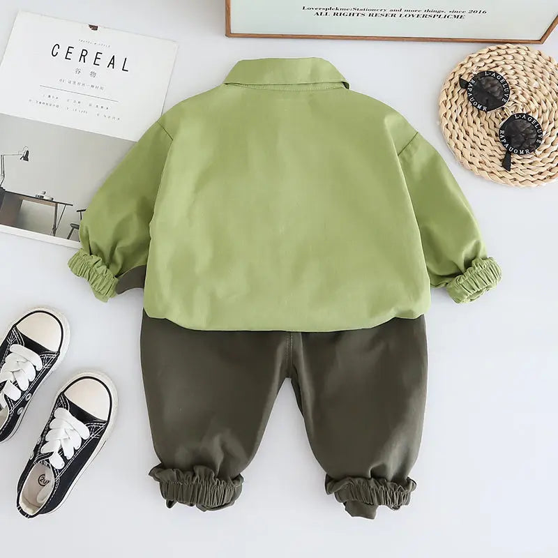 Cotton Sport Patchwork Dinosaur Shirt+  Jeans 2Pcs/Set