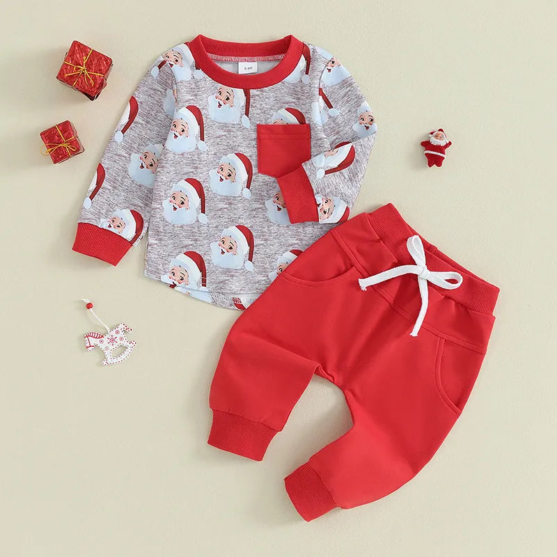 Christmas Clothes Cartoon Santa Long Sleeve Set