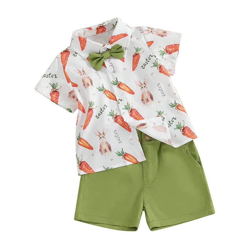 Bunny Short Sleeve Button Down Shirt with Shorts Set 2Pcs
