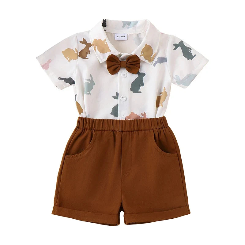 Button Down Short Sleeve Shirt Elastic Waist Shorts Set