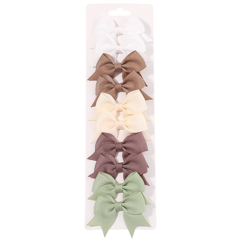 Cute Solid Ribbon Bowknot 10Pcs/Set Hair Clips
