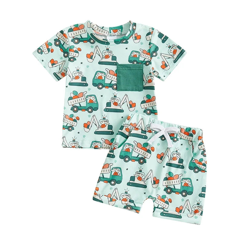 Crew Neck Short Sleeve T-Shirt with Shorts Set
